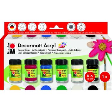 Marabu Decormatt Acryl All-purpose Satin Matt Paint and Brush Acrylic Paint
6 X 15 ml Paints;Brush