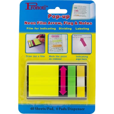 Pronoti Die-Cut Self Stick Notes
Pop-up Neon Film Arrow, Flag & Note, 160 Notes, Assorted Color