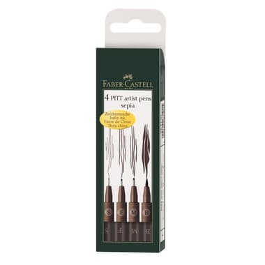 Faber-Castell PITT Artist Drawing Pen
Sepia Ink Color, S;F;M:B, Assorted Point Type, 4 Pieces