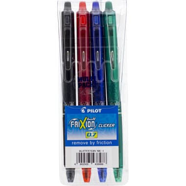 Pilot FriXion Erasable Pen
Assorted Ink Color, 0.7 mm, Ballpoint, 4 Pieces