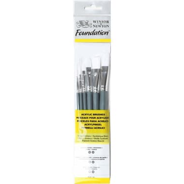 Winsor & Newton Foundation Short Handle Artist Brush
Synthetic White, Flat/Round/Filbert, for Acrylic, Round: 3/6, Filbert: 3/6, Flat: 10/14, 6 Pieces