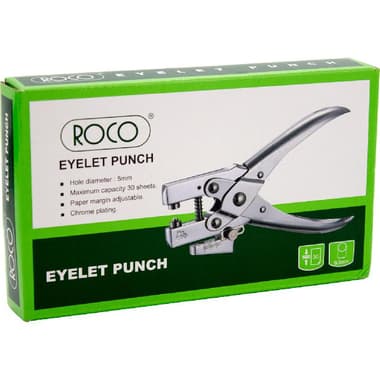 Roco Eyelet Puncher
Single Hole, up to 25 Sheets of 80 gsm;28 Sheets of 70 gsm, Chrome