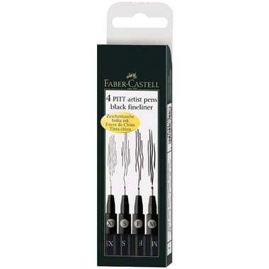 Faber-Castell PITT Artist Fineliner Pen
Black Ink Color, XS;S:F;M;B, Brush Fiber Tip, 4 Pieces