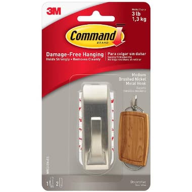 3M Command Hook
Double Adhesive, 3.00 lb ( 1.36 kg ), Brushed Nickel