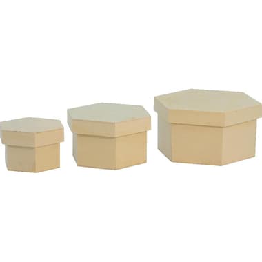 Wooden Accent
Box with Cover (3 Pieces), Hexagon, Natural, 15.00 cm ( 5.91 in )X 7.50 cm ( 2.95 in )