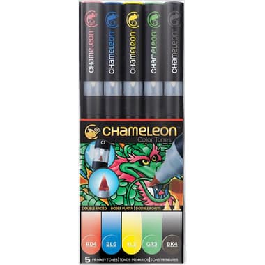 CHAMELEON Color Tones 5 Pen Primary Tones Graphic Art Marker
Assorted Color, Twin Tip