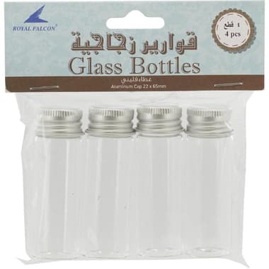 Royal Falcon Glass Bottle with Aluminum Cap
22 X 65 mm, Tube, Clear,