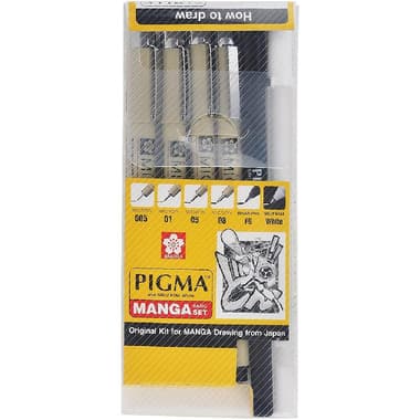Sakura Pigma Manga Drawing Set
Black;White Ink Color, B, Brush Fiber Tip, 6 Pieces