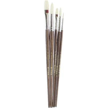 Long Handle Artist Brush
Interlocked Bristle Hair, Flat/Round, Oil, Round: 2;6;10, Flat: 8;12, 5 Pieces