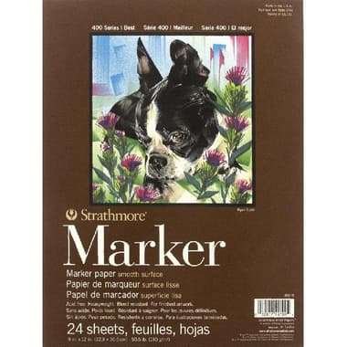 Strathmore Marker 400 Drawing Pad
Heavyweight, Opaque Paper, 190 gsm, White, 9 X 12 in, 24 Sheets