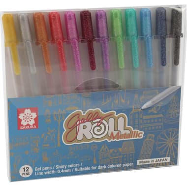 Sakura Gelly Roll Metallic Gel Ink Pen
Shiny Ink Color, 0.4 mm, Ballpoint, 12 Colors