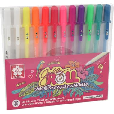 Sakura Gelly Roll Moonlight & White Gel Ink Pen
Assorted Ink Color, 0.5 mm, Ballpoint, 12 Colors