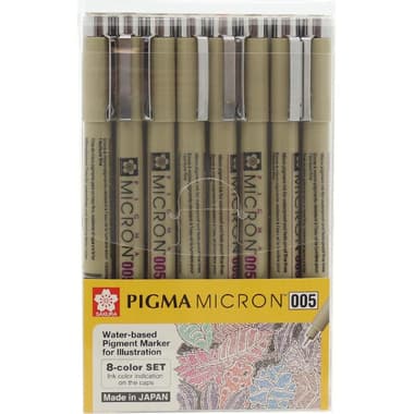 Sakura Pigma Micron 005 Drawing Pen
Assorted Ink Color, 0.005 mm, Fine Tip, 8 Pieces