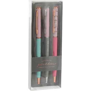 Metallic Glitter "Sparkle With All Your Heart" Rollerball Pen
Blue Ink Color, Medium, Ballpoint, 3 Pieces