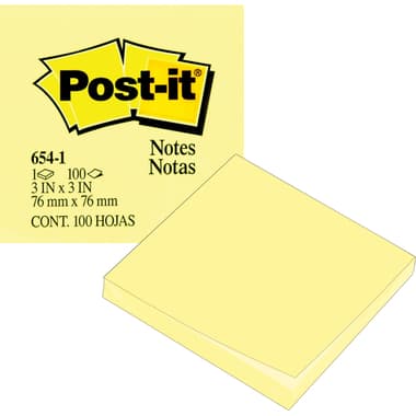3M Post-it 654 Standard Self Stick Notes
Square, 3" X 3", 100 Notes, Yellow