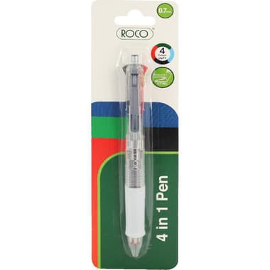 Roco 4-in-1 Gel Ink Pen
Black;Blue;Green;Red Ink Color, 0.7 mm, Ballpoint