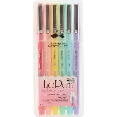 Marvy Uchida LePen Fineliner Pen
Pastel Ink Color, 0.3 mm, Fine Tip, 6 Pieces