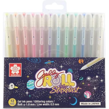Sakura Gelly Roll Gel Ink Pen
Shiny Ink Color, 1 mm, Ballpoint, 12 Colors
