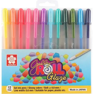 Sakura Gelly Roll Basic Gel Ink Pen
Shiny Ink Color, 0.8 mm, Ballpoint, 12 Colors