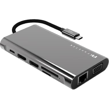 FeelTek Mega Dock Multi-port Station
USB-C (3.1), 11 Port (3X USB 3.1/2X USB-C/HDMI/VGA/Audio Output/RJ-45/SD/Micro SD), Space Grey