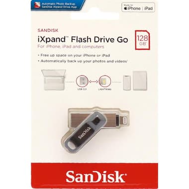SanDisk iXpand Go OTG Drive (Lightning/USB)
128 GB, Black/Silver