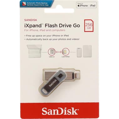 SanDisk iXpand Go OTG Drive (Lightning/USB)
256 GB, Black/Silver