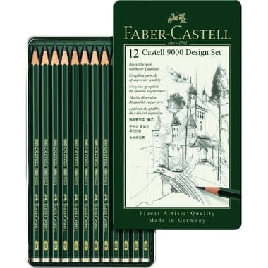 Faber-Castell 9000 Sketch Pencil Set
5B;B;3B;2B;B;HB;FH;2H;3H;4H;5H, 12 Pieces