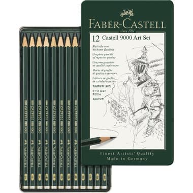 Faber-Castell 9000 Sketch Pencil Set
8B;7B;6B;5B;4B;3B;2B;B;HB;F;H;2H, 12 Pieces